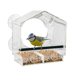Spetebo Mangeoire à Fenêtre pour Oiseaux - 20 x 18 cm - Transparente Avec Ventouses et Perchoir - À Fixer Sur des Vitres en Verre (Special-trends, neuf)