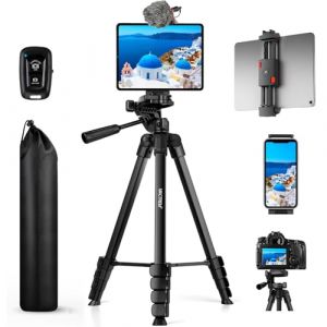 170cm Trepied Smartphone, Trépied Téléphone en Aluminium pour iPad, iPhone, Tablette, avec Télécommande & Support, Portable Trépied Appareil Photopour Voyage/Youtube/Vidéo/Selfie/TikTok (haikun-fr, neuf)