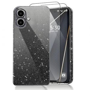 CaseLover Coque Compatible avec iPhone 17 6.3" Glitter, Paillette Brillantes Coque avec 2 Pi&egrave;ces Protections d'&eacute;cran Mignon TPU Silicone Shock-Absorption Sparkle Housse &Eacute;tui pour iPhone 17, Noir (CaseLover_Direct_Store, neuf)