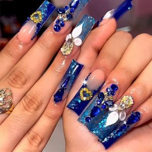 Faux ongles, ongles à presser Faux ongles longs en forme de cercueil avec colle, faux ongles marron portables avec strass, presse de Ballet, couverture complète(5) (zhangtingamz, neuf)