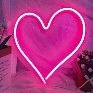 Enseigne n&eacute;on romantique en forme de c&oelig;ur rose pour la Saint-Valentin, d&eacute;coration murale, lampe n&eacute;on romantique &agrave; intensit&eacute; variable pour chambre &agrave; coucher, f&ecirc;te, mariage, 34 x 33 cm (grand c&oelig;ur) (WYFFD, neuf)
