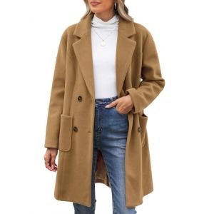CMTOP Long Manteau Femme Hiver Manteaus En Laine &Agrave; Double Boutonnage Veste &Agrave; Revers Trench-Coat Epaissie Chic et &Eacute;l&eacute;gant Blazer Nizi Coupe-Vent Couleur Unie Classique(Camel,S) (Lemens, neuf)