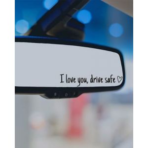 HUVZOR 4 pi&egrave;ces Autocollant de r&eacute;troviseur &ldquo;I love you,drive safe&rdquo; - colle pare brise,pour r&eacute;troviseur de courtoisie et fen&ecirc;tre arri&egrave;re - Accessoires de voiture - Pour fille et femme(Noir) (Volumetech OU, neuf)
