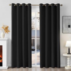 Runy&eacute;la Rideau Occultant Thermique Isolant Anti Froid 120x230 (LxH), Lot de 2 Rideaux Fen&ecirc;tre Opaques Noir &agrave; Oeillets Anti Chaleur UV Bruit, Int&eacute;rieurs Decoration Dressing Salon Chambre Maison (Runi-EU, neuf)