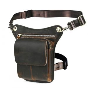 FB211-6 Sac de jambe pour homme en toile et cuir pour moto, 100 % cuir véritable - Marron, m, Sac à dos classique avec petit sac de poitrine. (buyun2000, neuf)