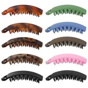 TTQiAnJ 10 Pi&egrave;ces Pinces Banane 13cm,Forme de Banane Pince Plates Cheveux,Antid&eacute;rapantes Plastique Forme Banane &Eacute;pingle &agrave; Cheveux pour femme,10 Styles (TQiAnJ, neuf)