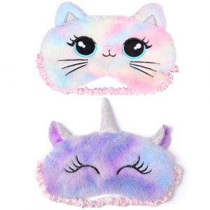 JOOTUEPO Masque de Sommeil, 2 Pi&egrave;ces Masque de Nuit Enfant en Peluche Mignon 3D Moelleux Masque pour Dormir Enfant Respirant de Voyage, pour Dormir Masque Yeux Nuit Doux Respirant pour Filles Gar&ccedil;ons (Jootuepo, neuf)