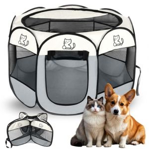 Enclos pliable pour chiots, chats, petits animaux, 74 x 74 x 43 cm, pour la maison, pour chiens, chats, lapins, int&eacute;rieur et ext&eacute;rieur, gris (CHANGSHENGUK, neuf)