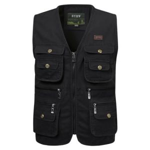 KTWOLEN Gilets de P&ecirc;che pour Hommes Gilet de Travail Safari Gilet Photographie de Sport Multi-poches Gilet Veste Sans Manches de Voyage, Noir, L (KTWOLEN, neuf)
