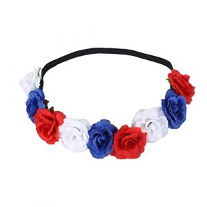 Bandeau avec Guirlande de Fleurs, Rouge, Bleu et Blanc - Union Jack Britannique, Accessoire pour D&eacute;guisement de F&ecirc;te et Cheveux (FEEL YAN, neuf)