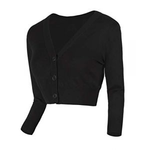 Urban GoCo Femmes Cardigan en Tricot Pull à Manches 3/4 en V-Col Boléro Blouson Gilet avec Boutons Noir S (EEVASS, neuf)