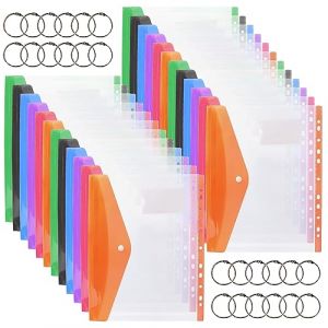 STARVAST 24 Pcs Pochette Plastique A4, 31 x 24.5 CM Pochettes Perforées Extensibles, Pochette Perforée Transparente A4 avec Fermeture à Pression (6 Couleurs) (StarVast, neuf)