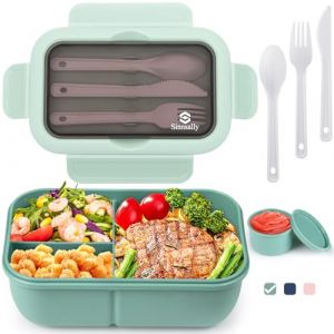 Bento Lunch Box,1250ml Boite Lunchbox Enfant Adulte Boite à Bento,Boîte à Lunch avec 3 Compartiments,Boîte à Déjeuner,Boite Picnic pour Salades,Anti-Fuite Boite Repas avec Accessoires/Couverts(Vert) (ANDAYEU, neuf)