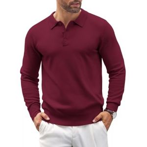 COOFANDY Pull pour Homme Polo Sweat à Manches Longues Hiver Pulls Tricoté Sweat-Shirt Basique Pull Chaud sous Pull Col Roulé Regular Fit Vin Rouge L (COOFANDY EU, neuf)