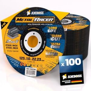 Disque a tronconner 125 metal (100 pi&egrave;ces) - &Oslash;125x1x22.23mm - Disque a tronconneuse metaux Metal Racer by AMBOSS WERKZEUGE - Disque meuleuse 125 pour acier, acier inoxydable et meuleuse angulaire (Sawblade King, neuf)