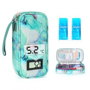 YOUSHARES Trousse Isotherme Insuline - Sac Isotherme Medicament Voyage pour Diabetique Affichage de la Température, Pochette Isotherme Insuline Injection avec Poche Glacière, Marbre Vert (Heartorigin-FR Direct, neuf)