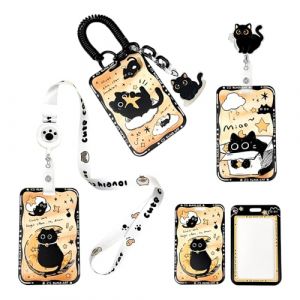MSLSOZ Ensemble de 3 cordons, cordon r&eacute;tractable avec porte-cartes, trois accessoires de connexion et porte-cartes avec motifs de chat. Port&eacute; autour du cou, du poignet, de la taille ou attach&eacute; &agrave; un (MINSHSM STORE, neuf)