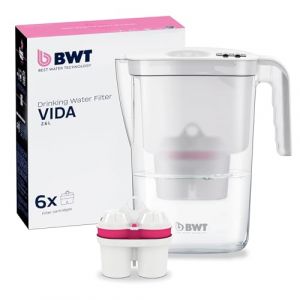 Carafe filtrante BWT Vida blanche avec 6 filtre magn&eacute;sium &ndash; 2,6 l &ndash; am&eacute;liore le go&ucirc;t de l&rsquo;eau du robinet, r&eacute;duit calcaire, chlore, m&eacute;taux lourds &ndash; id&eacute;ale cuisine, th&eacute;, caf&eacute;, fontaine &agrave; eau (BWT Group, neuf)