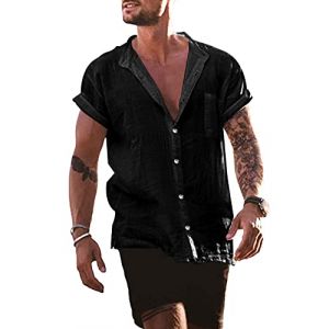YAOBAOLE Chemise en Lin Homme Été Manches Courtes Boutons Chemise Lin Homme Chemise Chemise Lin Col Mao Homme Noir L (YBLfashion, neuf)