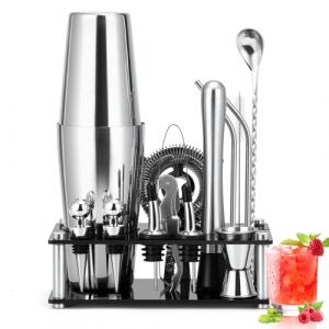 Cinnani 750ml Boston shaker Cocktail Set,15 Pi&egrave;ces Kit Cocktail Shaker en Acier Inoxydable avec Support,Professionnel Bar Barman shaker &agrave; Cocktails Kit,Ensemble de Cocktails Shakers pour Bar (Ambrater, neuf)