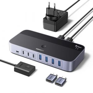 UGREEN Switch USB 5Gbps KVM Commutateur 2 PC Entr&eacute;es Partagent 7 Sorties P&eacute;riph&eacute;riques USB pour Clavier Souris Disque Dur Imprimante Scanner Microphone avec 2 Adaptateurs USBC et Secteur DC 12V 2A (UGREEN GROUP LIMITED UK, neuf)