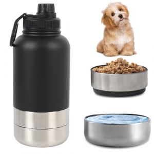 Pets - Gourde pour chien - Id&eacute;ale pour les d&eacute;placements, en acier inoxydable - Isol&eacute;e - 950 ml - Avec r&eacute;cipient &agrave; nourriture, gamelle &agrave; eau et poign&eacute;e de transport - Id&eacute;ale pour les voyages, la (CARS TRUCKS ONLINE, neuf)