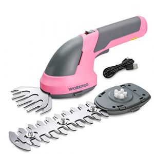 WORKPRO Cisaille Sculpte-Haie et Taille-Herbes sans Fil 7,2V, Cisaille à Gazon avec 2 Lames, Taille Haie Electrique 2 en 1 avec Batterie 2000 mAh, Câble de Charge(Rose) (GreatStarTools, neuf)