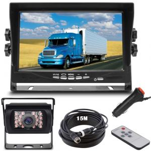 V&eacute;hicule stationnement cam&eacute;ra Syst&egrave;me, 18leds Etanche Vision Nocturne Cam&eacute;ra de recul avec 10m 4 Broches Aviation c&acirc;ble +12V-24V 7" HD TFT LCD Voiture Moniteur pour Camion Bus RV Remorque (huacang, neuf)