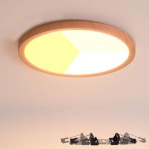 Alpinaluz Downlight LED effet bois Ø225mm 18W - Plafonnier surface ou encastrable Ø65-200mm - CCT Sélecteur de couleur 3000K/4000K/6000K - Ultra fin 17mm - IP44 pour salle de bain, cuisine, couloir (ALPINALUZ, neuf)