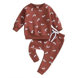 Dazzerake Ensemble de Noël Bébé Garçon Fille Déguisement de Noël Imprimé Manches Longues Ensemble Noël Sweat Pantalon pour Bébé Unisexe 3 Mois-3 Ans (Rouge brique, 6-12 Months) (gaokana, neuf)