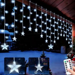 Buudala Rideau Lumineux Étoile, 2 * 1M 15 étoiles 108 LED Rideau lumineux avec Télécommande, Minuterie et Gradation - 8 Modes pour Noël, Mariage, Chambre, Fête Décoration - Blanc Froid (PAVLIN TRANS STORE, neuf)