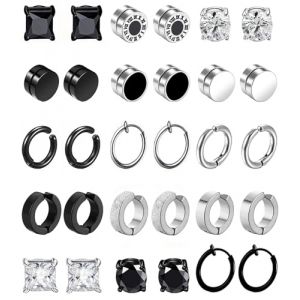 15Paires Fausse Boucles d&rsquo;oreilles Homme Acier Inoxydable Boucles d&rsquo;oreilles Sans Trou Faux Piercing Oreille Magn&eacute;tique Fausse Creole Boucle d'oreilles Set Clip Aimant&eacute; Homme (VALESAY store, neuf)