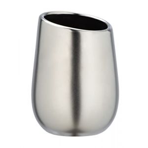 WENKO Gobelet Badi Chrom&eacute; Mate c&eacute;ramique Porte-Brosse &agrave; Dents pour la Brosse &agrave; Dents et la p&acirc;te Dentifrice Argent Mat (WENKO-WENSELAAR, neuf)