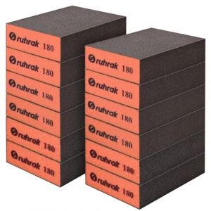 Sruhrak Lot de 12 Cale a Poncer, Cale &agrave; Poncer Rigides, 180 Grain - Eponge Abrasive &Eacute;ponge R&eacute;cup&eacute;rables pour Bois, Plastique, Placo et Polissage M&eacute;tallique en Sec et en Humide (Sruhrak-FR, neuf)