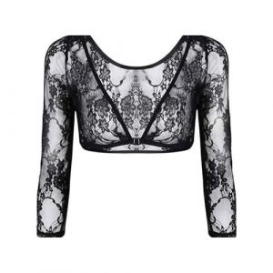 EMOTTOS Femmes Dentelle Boléro, Gilet Court Ouvert à Col en V sur Le Devant, Léger Boléro en Maille, Transparente Top avec Fermeture à Crochet, Boléro Floral Sortir Fête pour Robe, Noir, M (EMOTTOS, neuf)