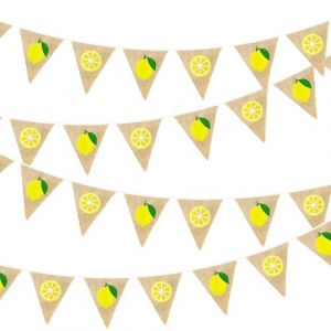 24Ft Guirlande Fanions Toile de Jute Citronnée, Vintage Citron Bannière Bruant Décoration de Fête Brun Jute Triangle Drapeau Banderole pour fête limonade d'été Bohême Anniversaire Mariage Bapteme Deco (MZY Co., Ltd, neuf)