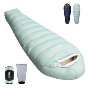Sac de Couchage QEZER en Duvet pour Adultes, Indice de gonflement 620, 0 degr&eacute;, ultral&eacute;ger,Sac de Couchage Grand Froid, avec Pochette, pour randonn&eacute;e, Camping et randonn&eacute;e. (Haricot Vert 1000g Duvet) (QEZER-fr, neuf)