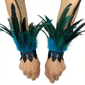YIPFEN 1 paire Bracelet &agrave; plumes pour femme, gothique, Halloween, id&eacute;al pour d&eacute;guisement, robe, jupe, et inspir&eacute; par oiseau bleu et Rio (Bleu) (shengguangshangmao., neuf)