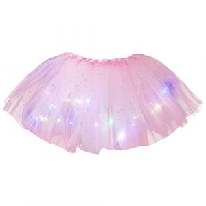 Oyolan Tutu Jupe LED Lumineuse Fille Enfant Etoile Paillette Jupe Brillante Tulle Tutu Ballet Princesse Jupe Danse Performance Sc&egrave;ne Spectacle 3-8 Ans Type A Rose Clair 3-8 Ans (Oyolan EU, neuf)