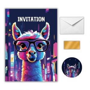 EVTI Carte invitation anniversaire enfant thème Lama, Invitation anniversaire à gratter Alpaga pour Garçon et Fille, Anniversaire enfant Fête lama avec enveloppe (EVTI, neuf)