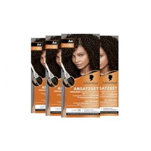 Schwarzkopf Kit de racines A4 brun foncé niveau 3 (4 x 45 ml), couleur permanente pour cacher la racine des cheveux en seulement 10 minutes, couleur de racines pour des transitions harmonieuses (SpeedySelect, neuf)