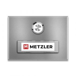 Metzler&reg; sonnette en saillie avec plaque nominative interchangeable et bouton inox LED optionnel aluminium-gris | acier inoxydable bross&eacute; IP67 | installation facile | pi&egrave;ces 10 ans (Metzler GmbH, neuf)