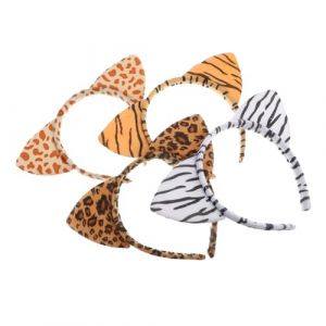 PENIKOKO 4 pi&egrave;ces Lot de Bandeaux Oreilles Animaux Peluche L&eacute;opard Tigre Z&egrave;bre Girafe pour Gar&ccedil;on Fille et Cosplay Design Chat Mignon pour F&ecirc;tes et D&eacute;guisements (xinshengzhan, neuf)
