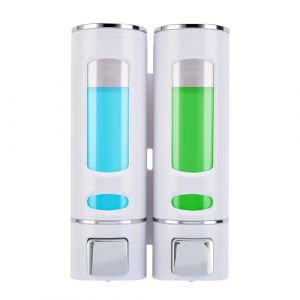 MEKOTRIN Distributeur Savon Mural, Distributeur Gel Douche, Distributeur Double de Shampoing et Apr&egrave;s-shampoing sans Per&ccedil;age ABS pour Salle de Bain H&ocirc;tel Cuisine March&eacute; Restaurant 400ML*2(Blanc) (Canterg, neuf)