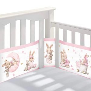 Bizcasa 2 Pièces Tours de Lit Bébé Cabane,4 Côtés Tour de Lit Respirant Doublure en Maille 3D Anti-Flux d'air,Protection des Bords,Réglable, Amovible - 340cmx30cm + 160cmx30cm (Lapin) (CHERRY-TECH, neuf)