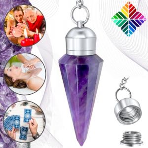 Pendule Divinatoire Améthyste Naturelle Cône à 12 Facettes avec Chambre Témoin – Collection PRESTIGE – Pendule de Radiesthésie en Pierre d’Améthyste – 19 GR [GARANTIE A VIE] (Majestic's Boutique, neuf)