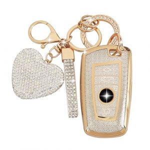 ZVRSUA Coque de Clé de Voiture pour BMW Clés de Voiture avec Porte-Clés Diamant Cœur,Étui de Clé Voiture Compatible avec BMW 1er 2er 3er 4er 5er 6er 7er M2 M3 M4 M5 M6 F10 F11 F20 (Argent) (SENBAODZ, neuf)