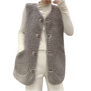 AEGJEGVD Femme Gilet en Molleton Polaire Doux sans Manche Coupe Classique Manteau en Fausse Hiver Fourrure Fille Couleur Unie Blouson Mode Bouton Matelass&eacute;e sans Manches Veste avec Poches (⭐⭐⭐⭐⭐AEGJEGVD⭐⭐⭐⭐⭐, neuf)