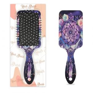 Entemne Brosse &agrave; cheveux pour femmes, hommes, filles, gar&ccedil;ons, violet, motif floral, attrape-r&ecirc;ves, brosse de massage pour cuir chevelu, peigne &agrave; coussin d'air pour cheveux humides et secs, d&eacute;m&ecirc;lant (HHengY, neuf)