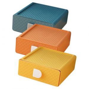 ERINGOGO 3 pi&egrave;ces Bo&icirc;tes de Rangement Tiroir pour Bureau et Maison Organisateur Multifonction pour Cosm&eacute;tiques Bijoux et Fournitures Couleurs Orange Jaune et Bleu Design et Empilable (Jehmal, neuf)